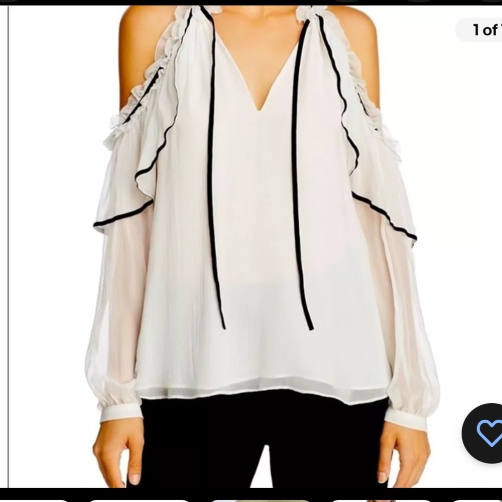 Parker Blouse Small 100% Silk white Ruffle Cold Shoulder Elegant Victorian Top